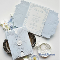 Sky Blue Letterpress Wedding Invitation — Embossed Gold Foil Custom Cards
