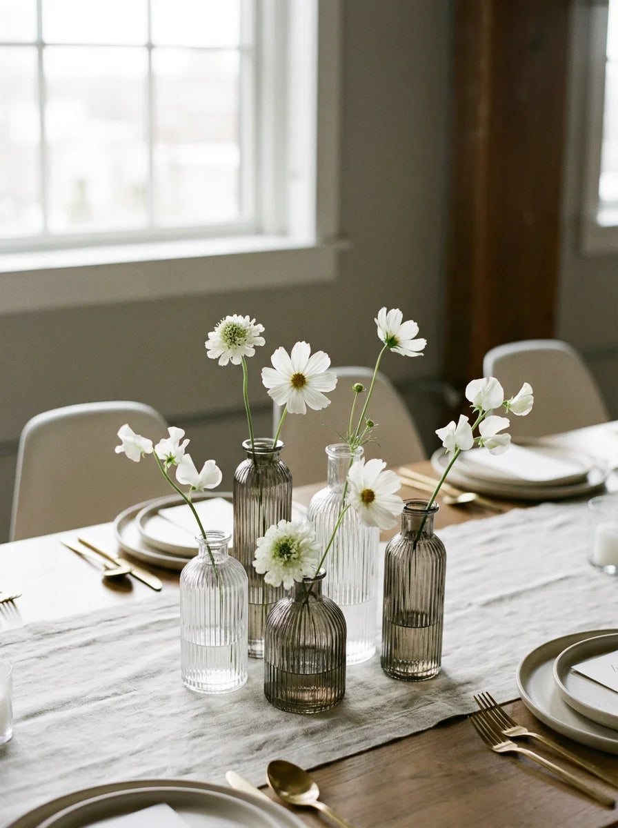 Nordic Ribbed Glass Bud Vases (Bulk Set of 12)