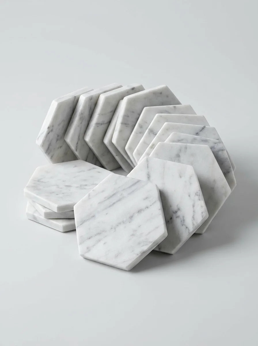 Natural Hexagon Marble Coasters (Bulk Set of 12)