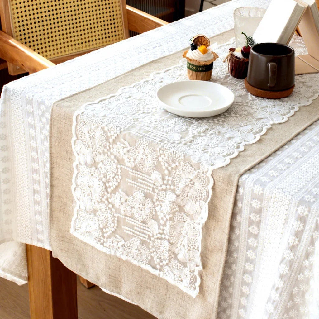 Handcrafted Vintage White Lace Table Runner - French & American Country Styles