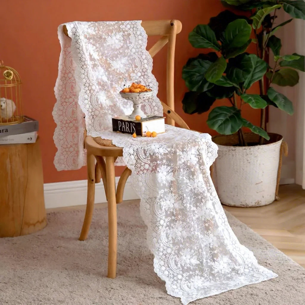 Handcrafted Vintage White Lace Table Runner - French & American Country Styles