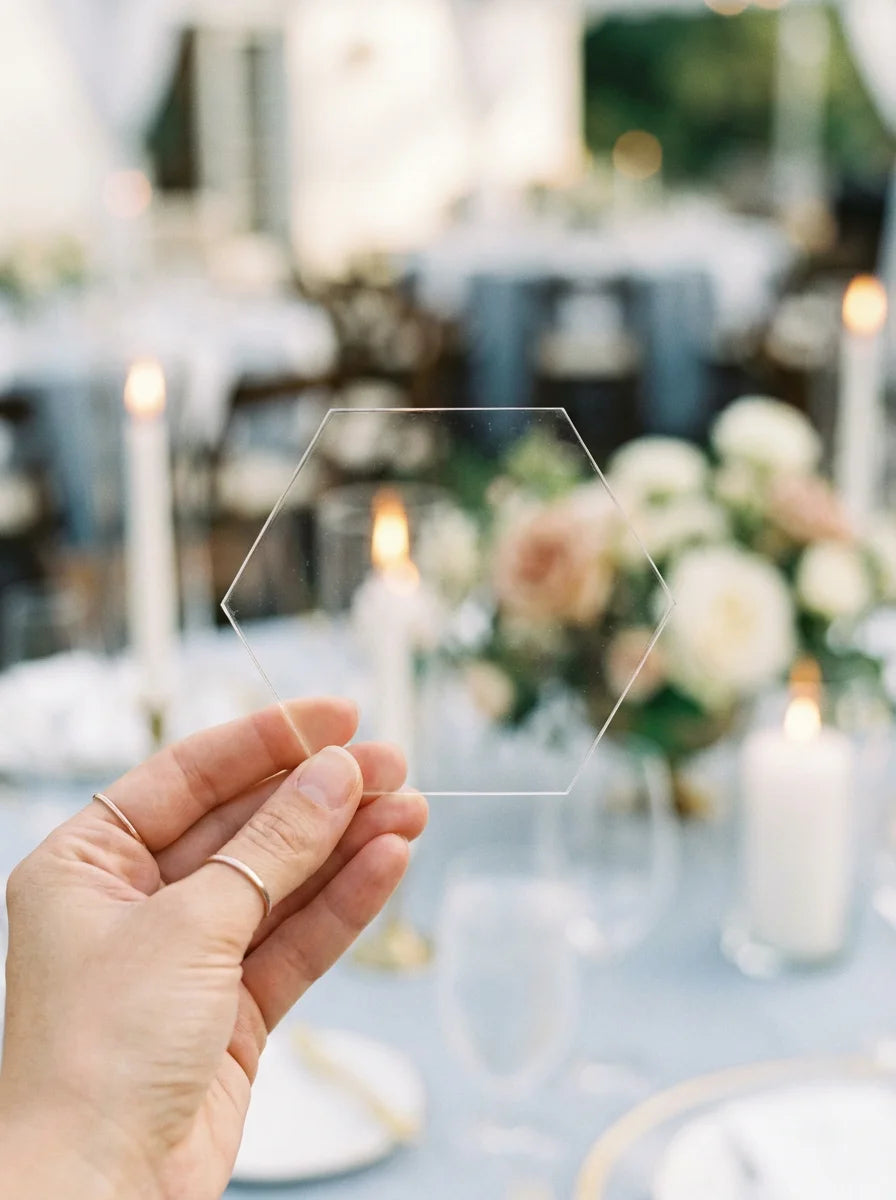 Clear Hexagon Acrylic Name Place Cards (Set of 50)