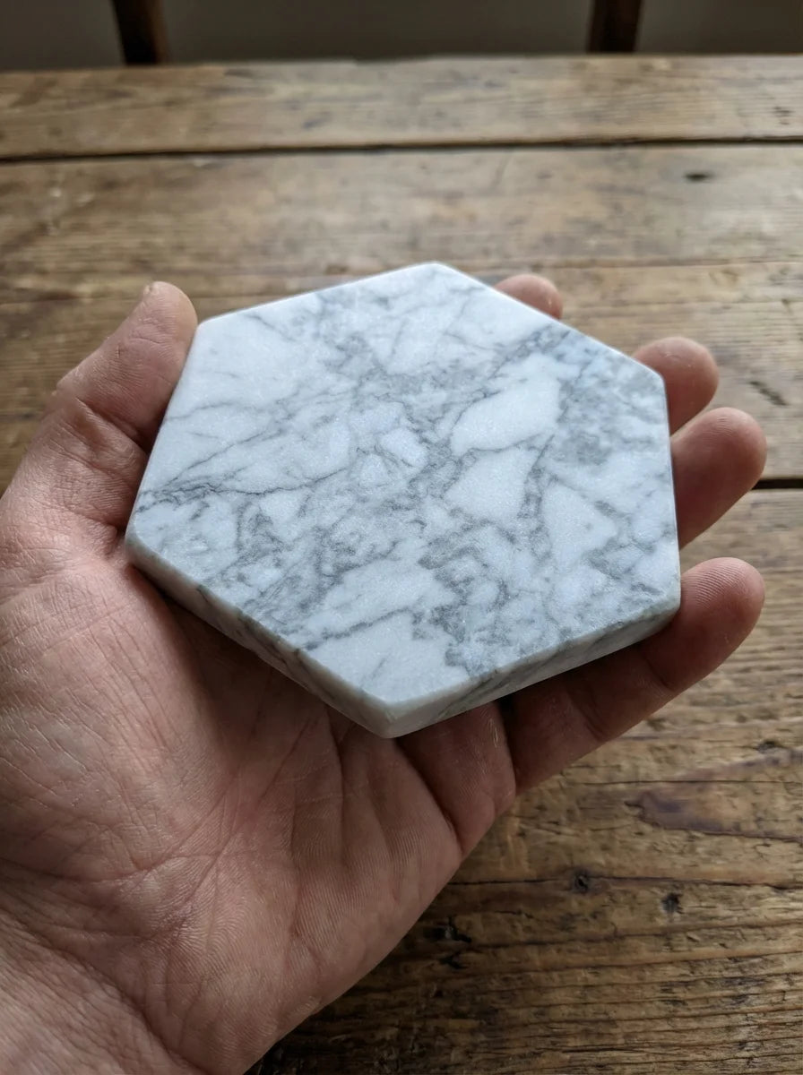 Natural Hexagon Marble Coasters (Bulk Set of 12)