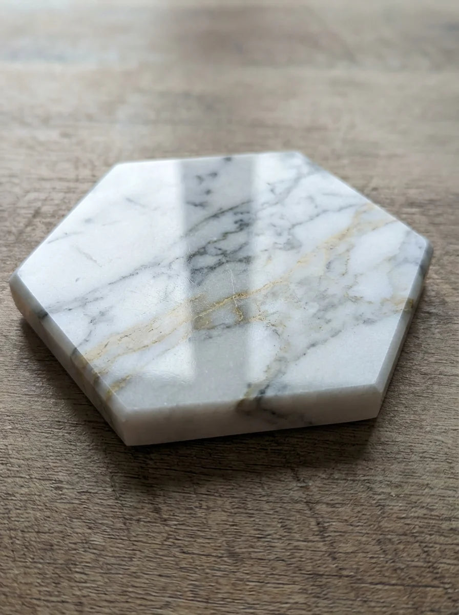 Natural Hexagon Marble Coasters (Bulk Set of 12)