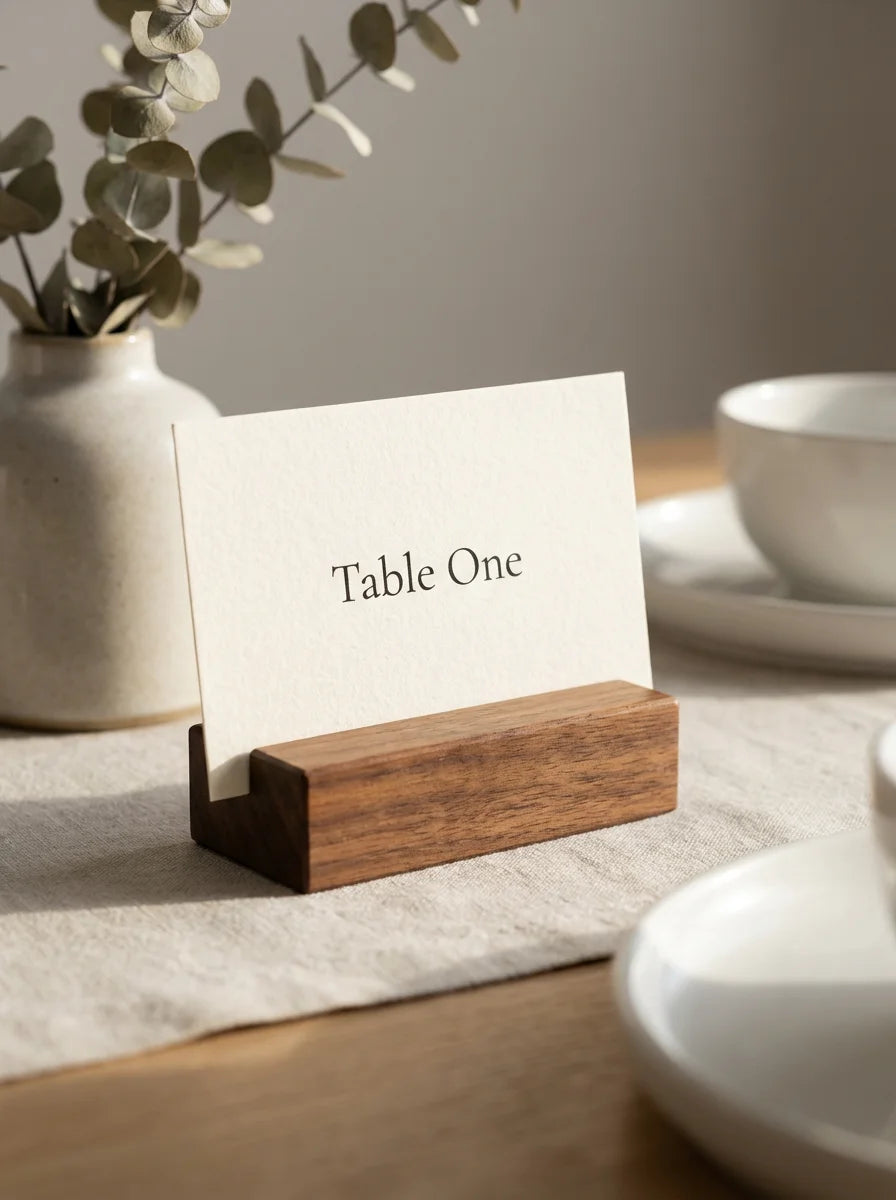 Premium Solid Walnut Wood Place Card Holders (Set of 20)