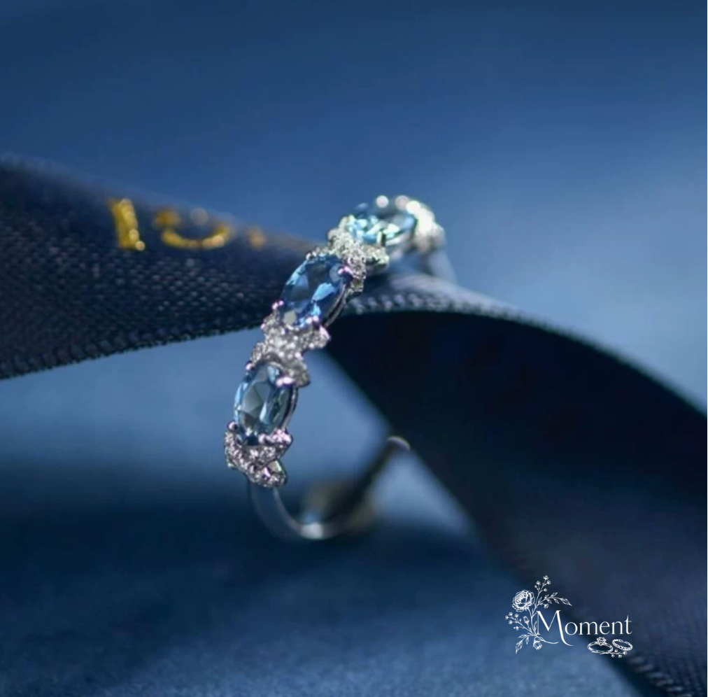 Azure Étude Ring | S925 Silver Aquamarine Row-Set Adjustable Open Band Ring