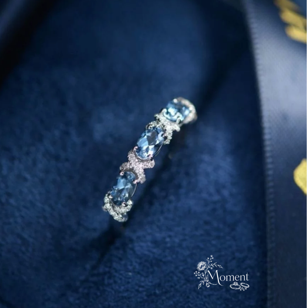Azure Étude Ring | S925 Silver Aquamarine Row-Set Adjustable Open Band Ring