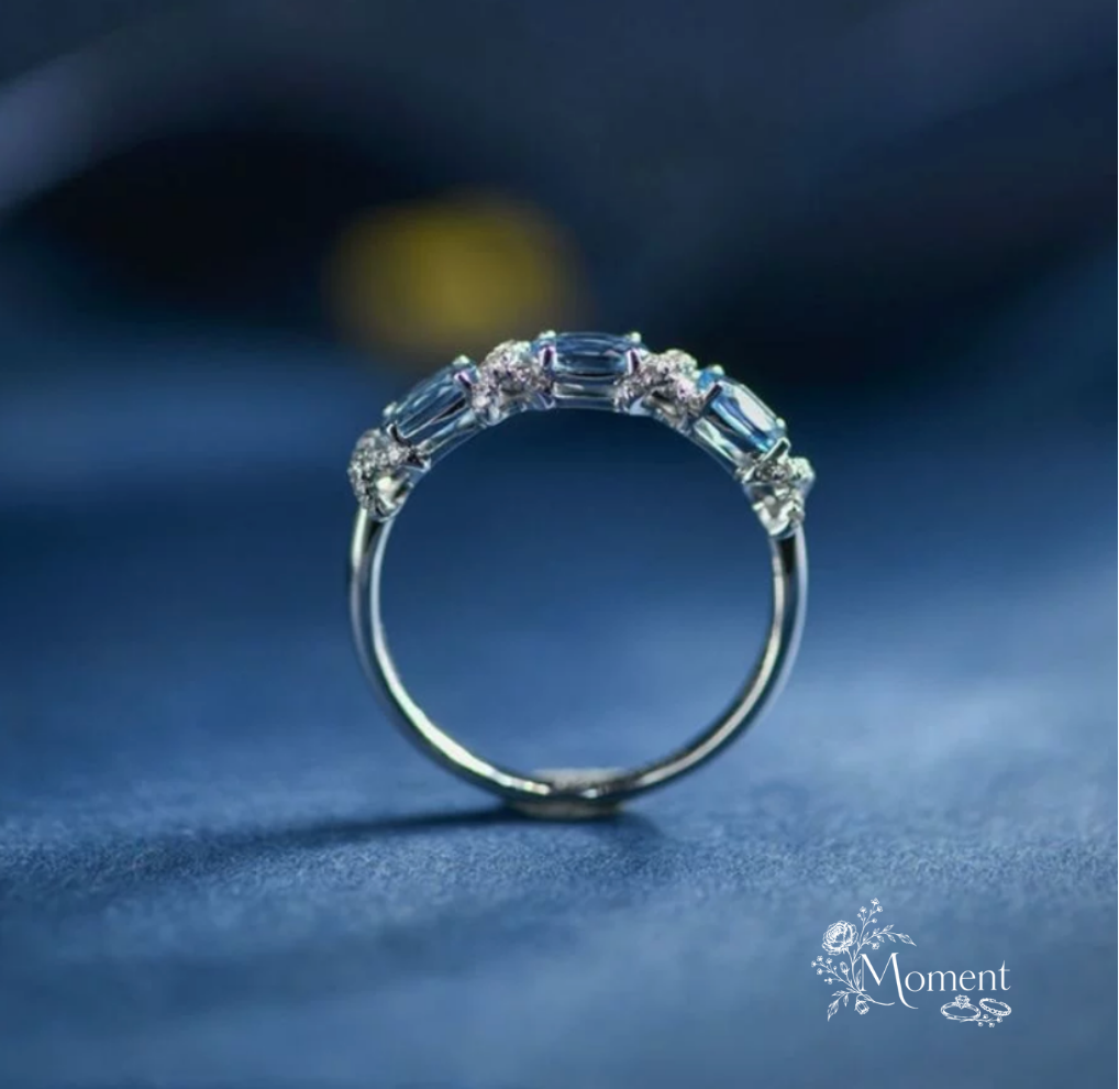 Azure Étude Ring | S925 Silver Aquamarine Row-Set Adjustable Open Band Ring
