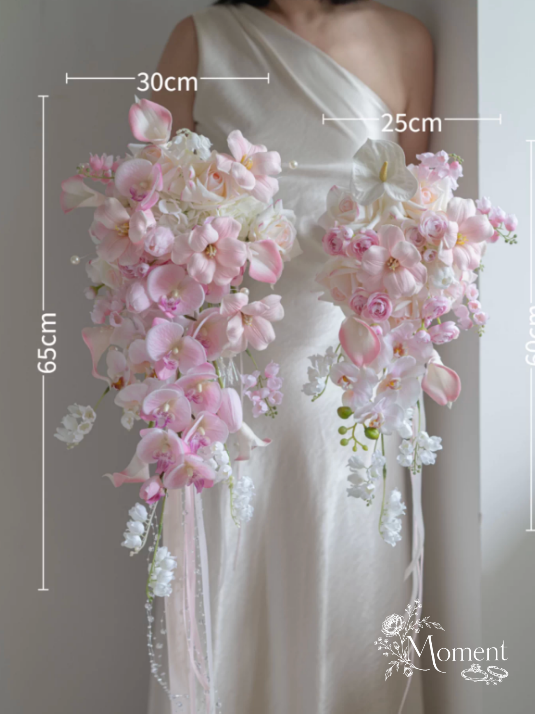 Pink Orchid Teardrop Cascade Bouquet | Waterfall Bridal Arrangement