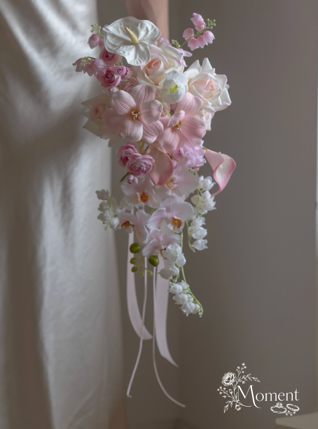 Pink Orchid Teardrop Cascade Bouquet | Waterfall Bridal Arrangement