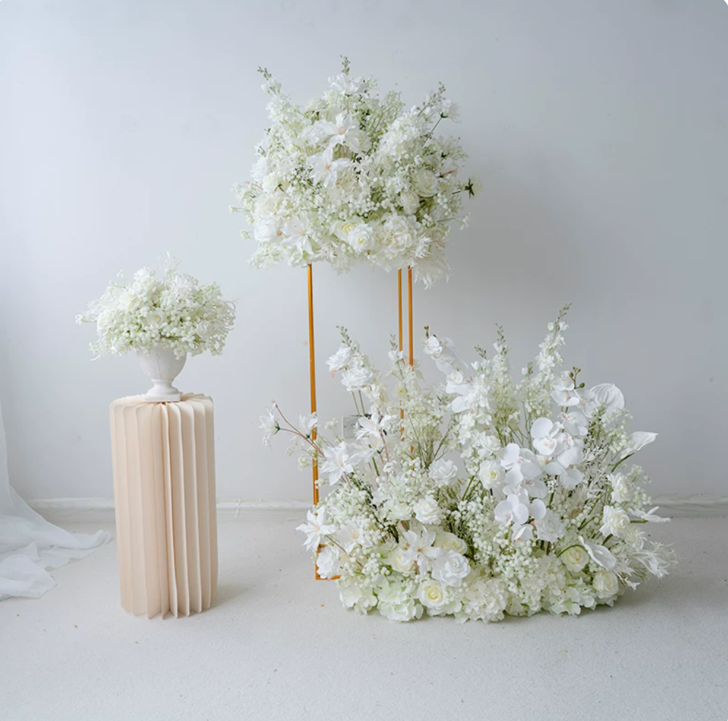European White Wedding Arch Floral Arrangement | Faux Silk Ceremony Backdrop Decor