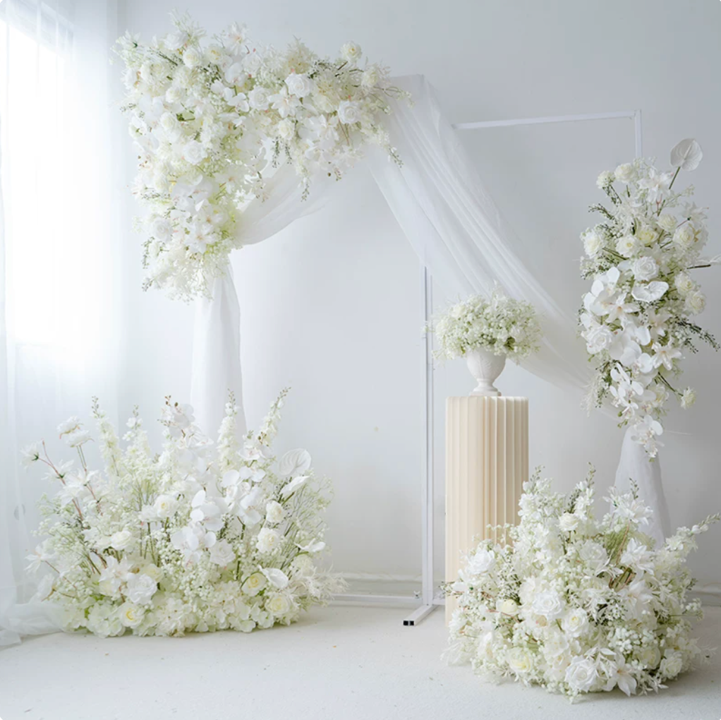 European White Wedding Arch Floral Arrangement | Faux Silk Ceremony Backdrop Decor