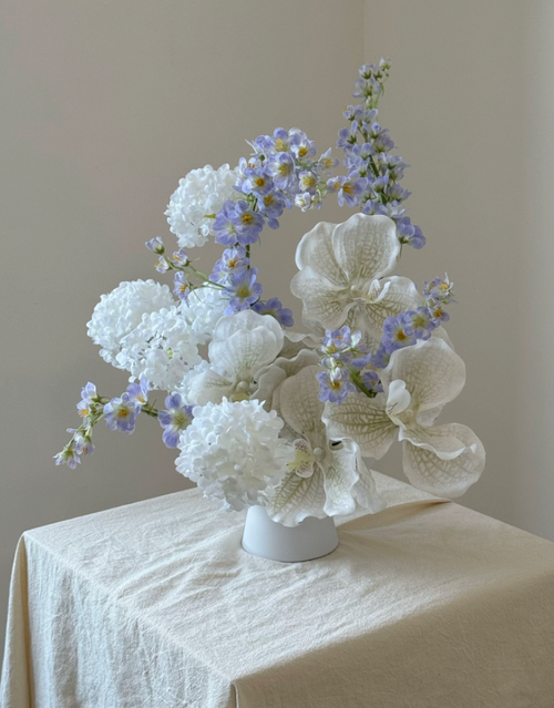Blue Tone European Floral Urn — Faux Botanical Tabletop Arrangement