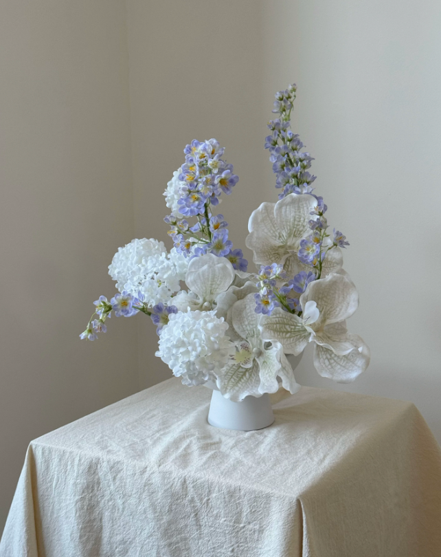 Blue Tone European Floral Urn — Faux Botanical Tabletop Arrangement