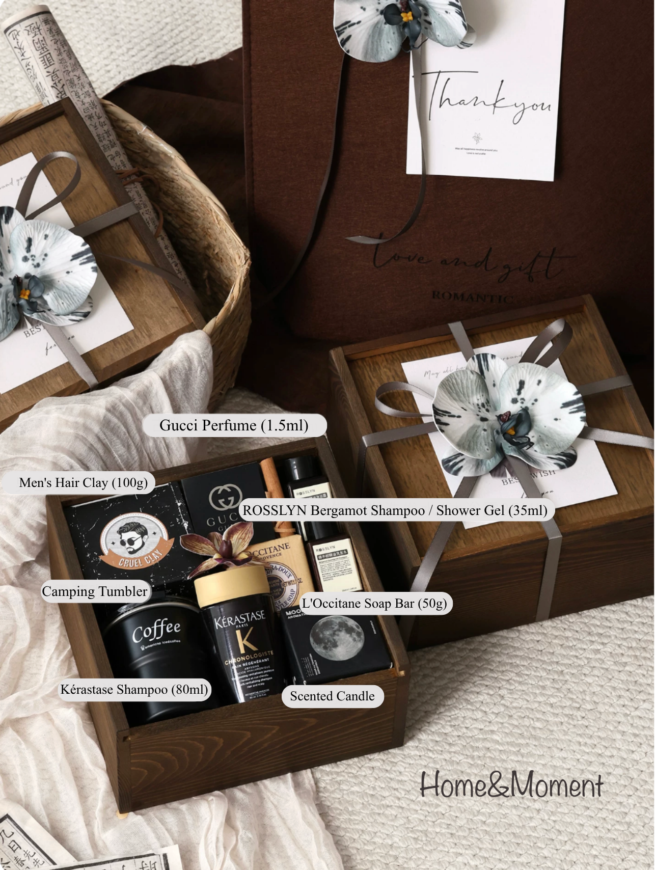 Vintage Wooden Gift Box for Men — Luxury Keepsake Set / Wedding