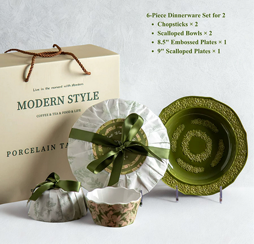 Green Embossed Porcelain Dinnerware Gift Set
