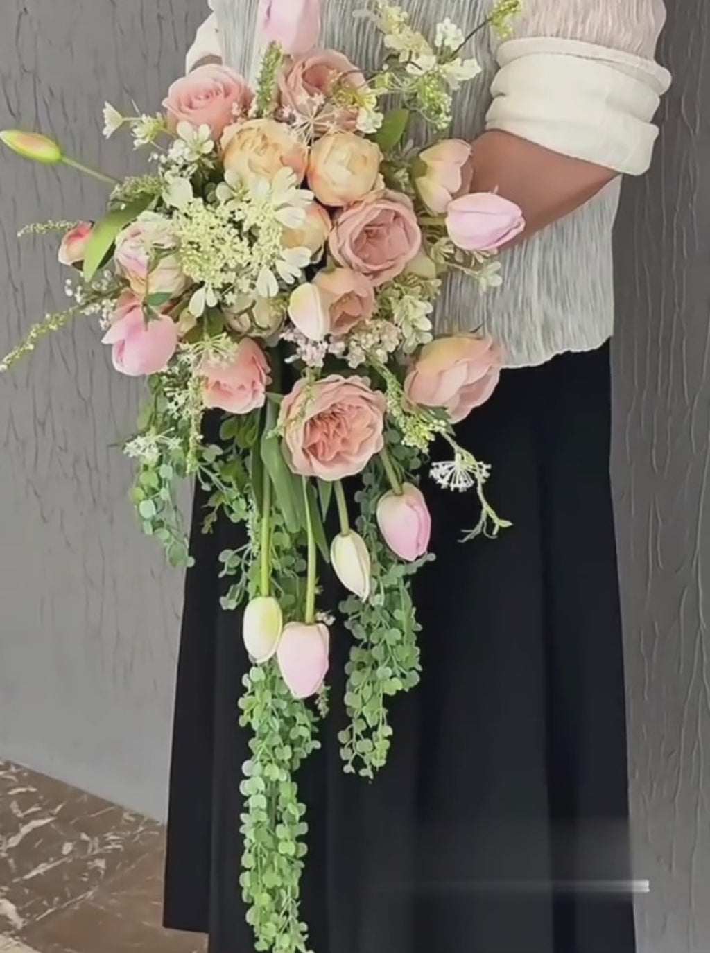 Pink Blossom Cascade Bouquet | Lively Floral Waterfall Bridal Arrangement