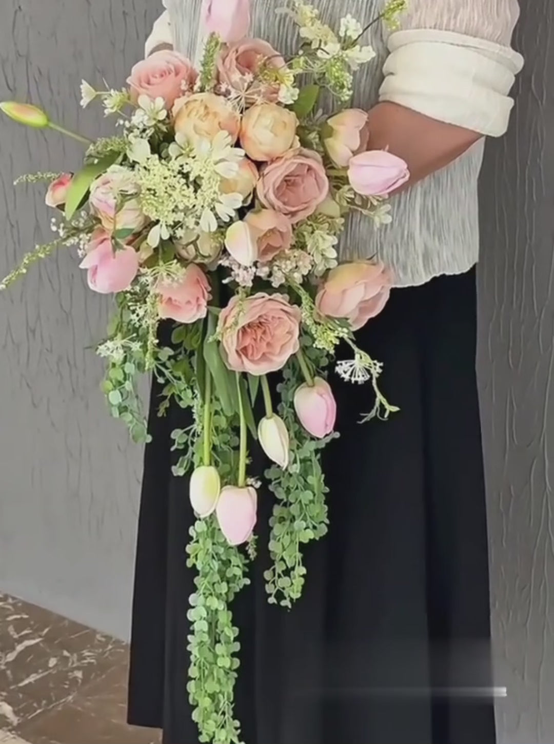 Pink Blossom Cascade Bouquet | Lively Floral Waterfall Bridal Arrangement