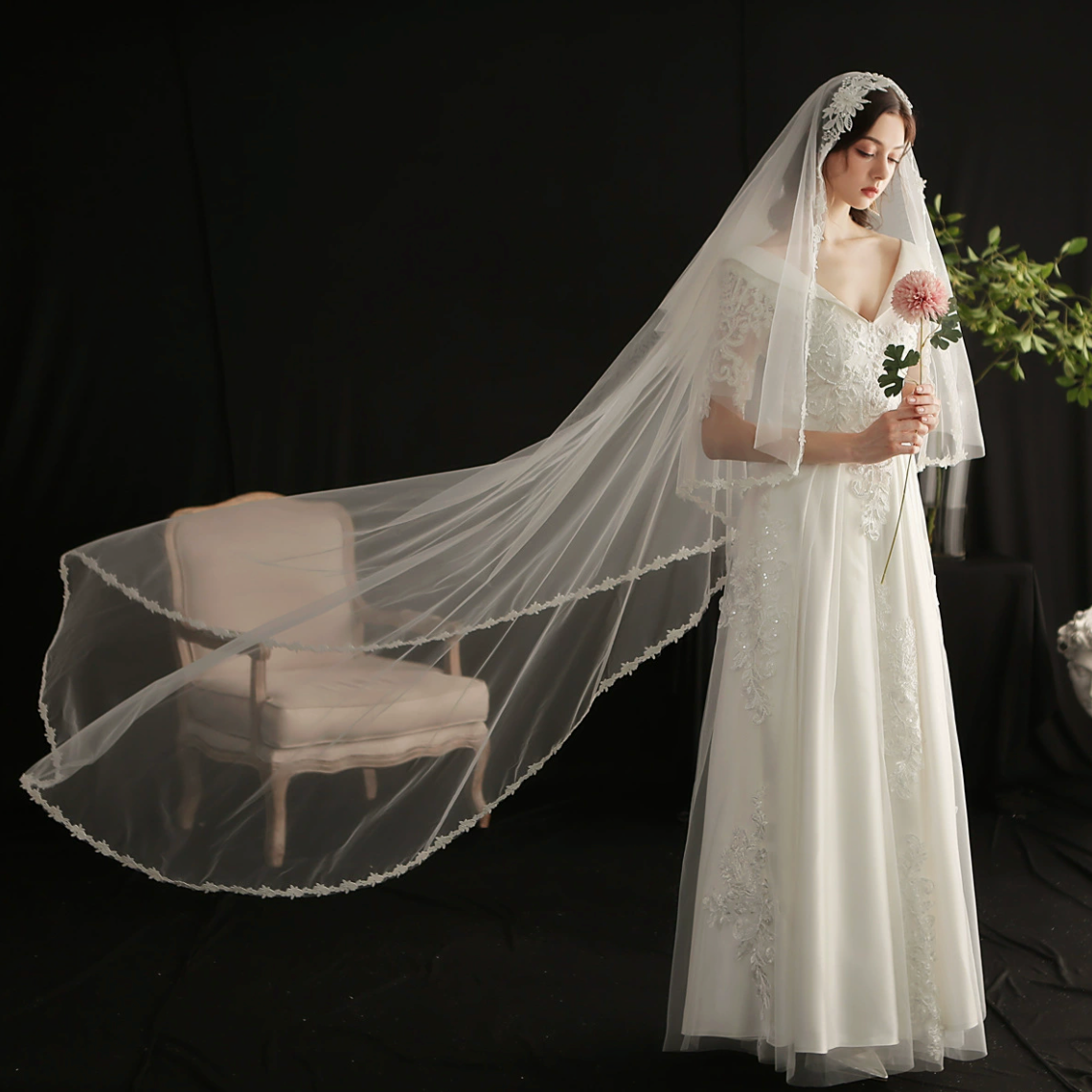 Wedding Bridal Veils — Cathedral, Chapel & Fingertip Lengths | Handcrafted Lace, Pearl & Tulle